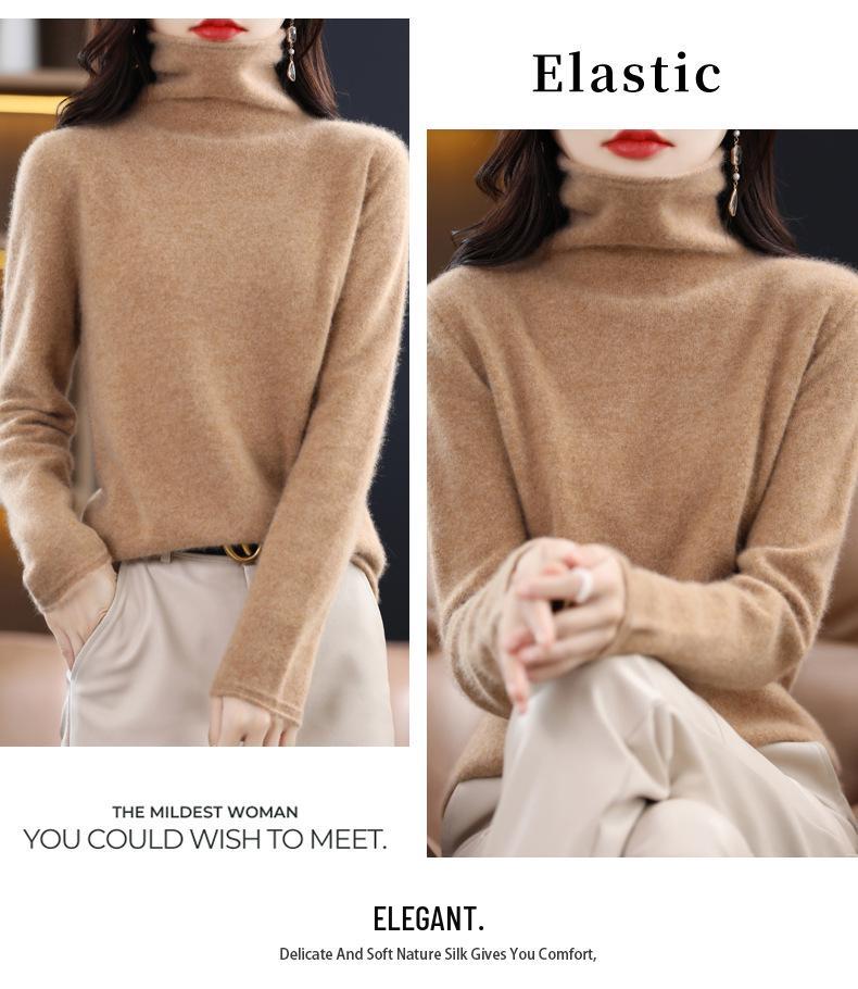 Women's Cowl Neck Wool Sweater: Slimming Autumn/Winter Cashmere Knit Base Layer, Long Sleeve.