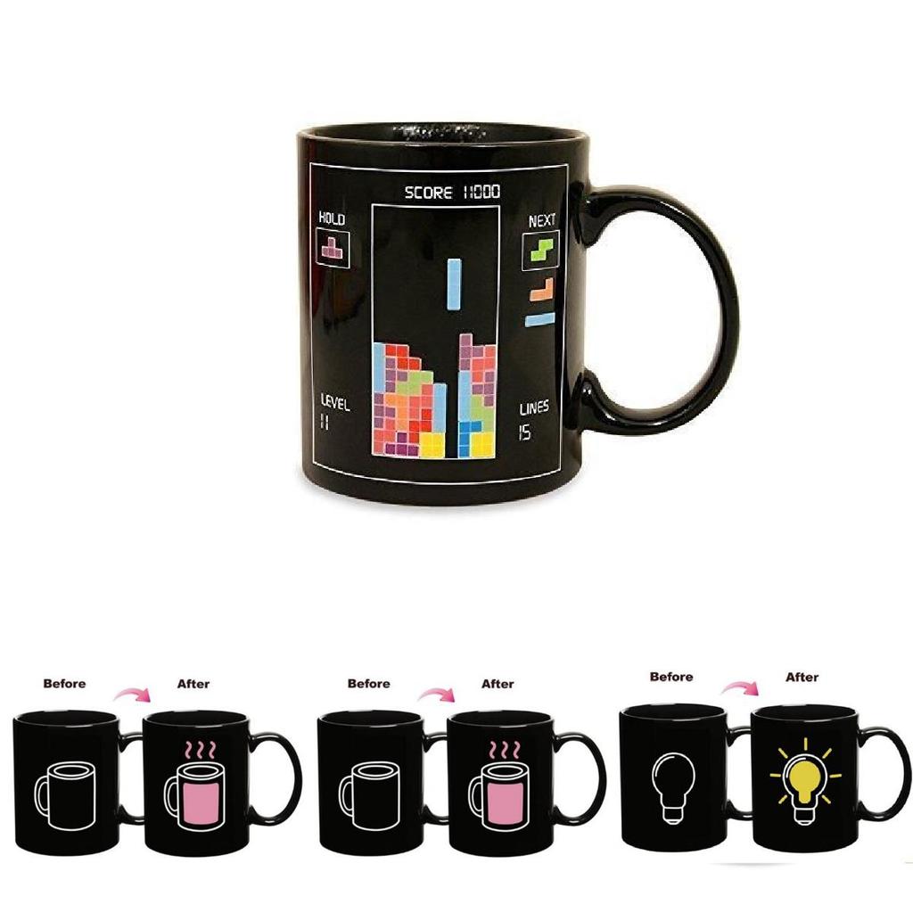 Color Changing Ceramic Mug With Light Bulb Tetris Battery Pattern For Gift Giving And Promotions