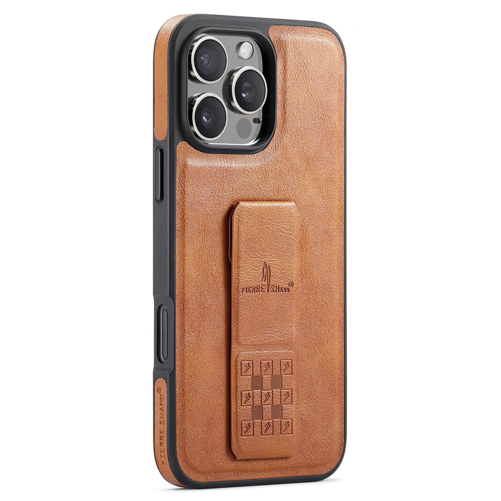 

For iPhone 15 Pro Max Case Kickstand Leather Slim Back Cover Brown