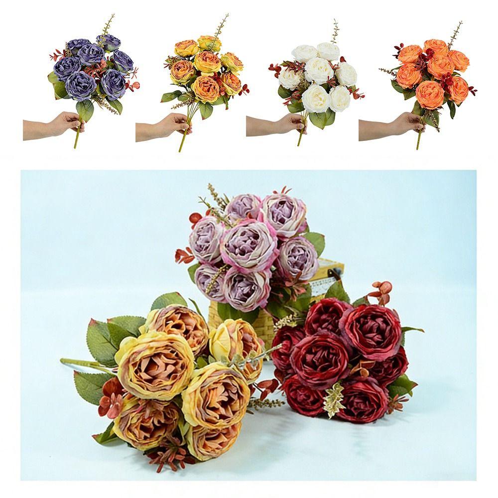 7 Heads Simulation Flower Rose Silk Petals Faux Flower Rose Artificial Flowers Home Decoration