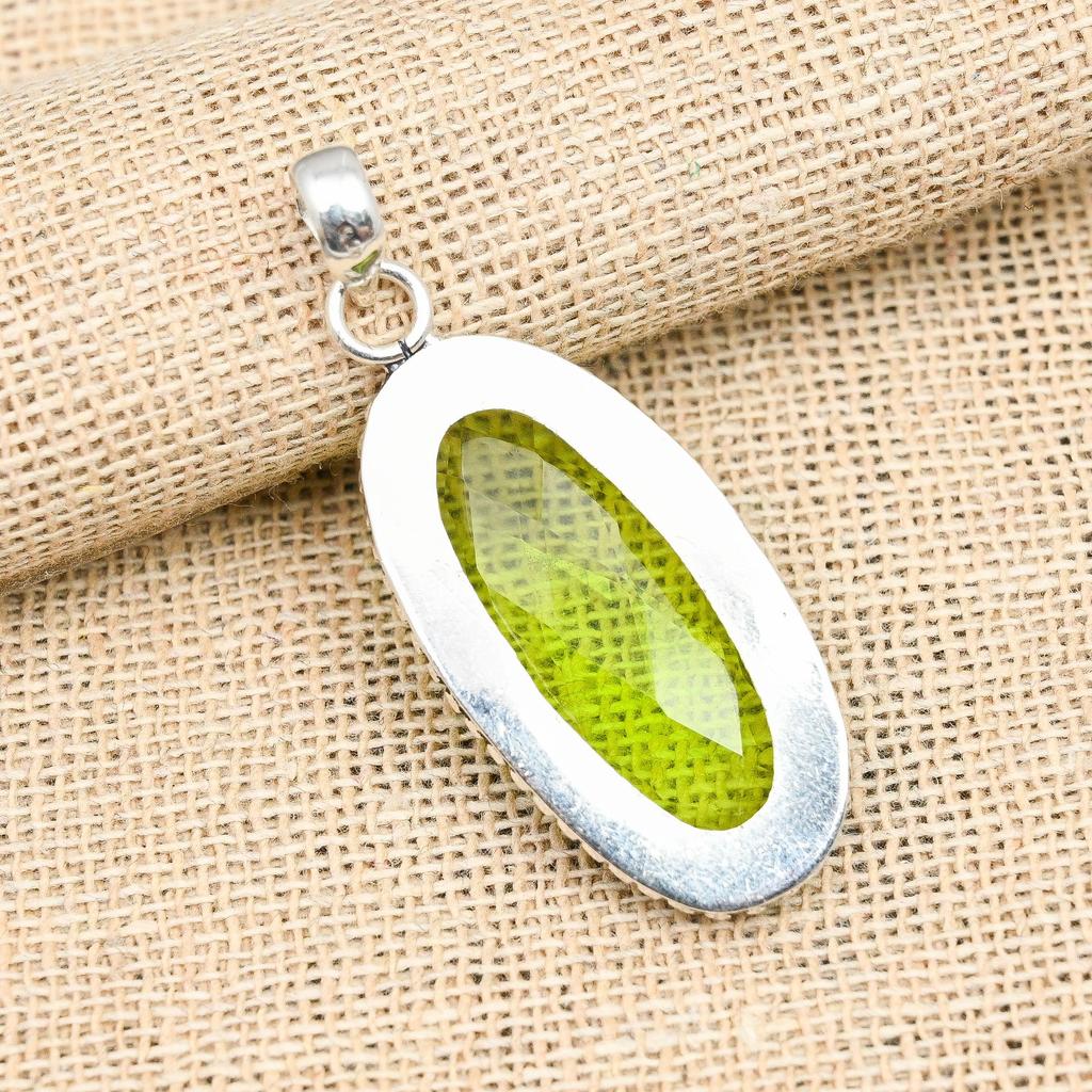 Peridot Edelstein Anhänger 925 Sterling Silber Handgefertigter im Labor hergestellter Schmuck für Jahrestagsgeschenk