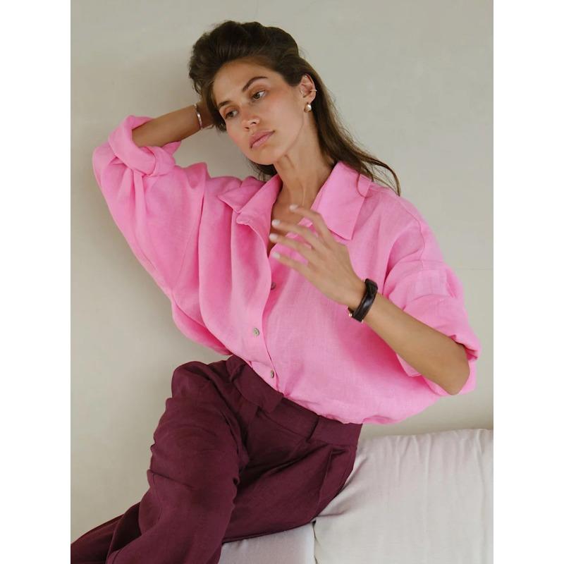 Autumn thin fashion all-match ladies casual button-down shirt, lazy fashion casual solid color simple loose shirt