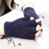 Simple plush gloves women's winter warm finger gloves solid color half finger uncovered student writing flat gloves