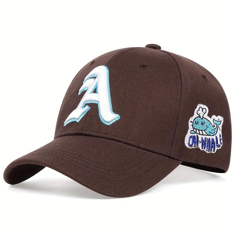 Unisex Gothic Letter A Side Whale Embroidery Baseball Caps Spring and Autumn Outdoor Adjustable Casual Hats Sunscreen Hat