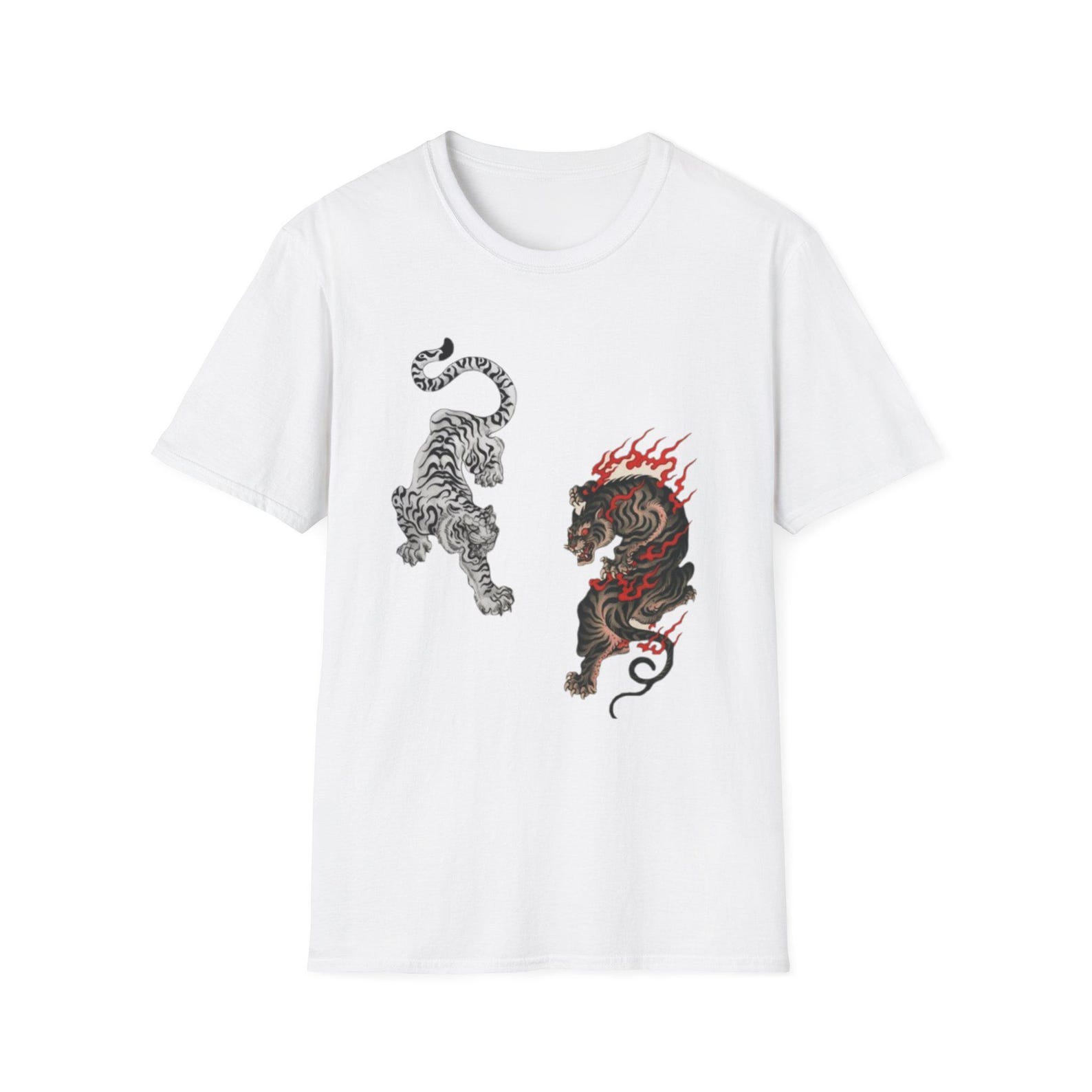 Tiger and Flaming Lion T-Shirt | Japanese Tattoo Style, Mythical Beast Art XL