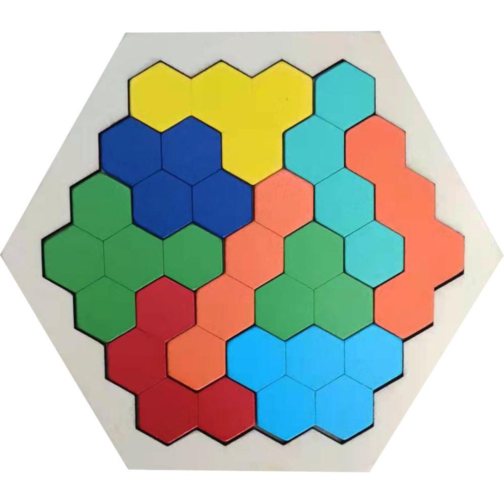 Wooden Hexagonal Puzzle Puzzle Honeycomb Puzzle Kindergarten Baby Children Building Block Tangram Toy