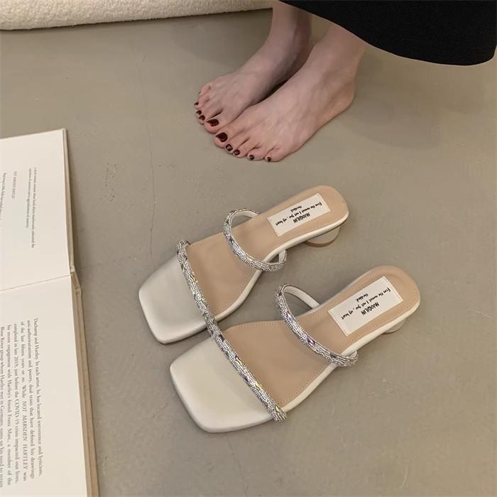 Fashion Rubber Flip Flops Glitter Slides Shoes Womens Slippers Outdoor Square heel Hawaiian Jelly Block Crystal Toe Square Toe Block Hee