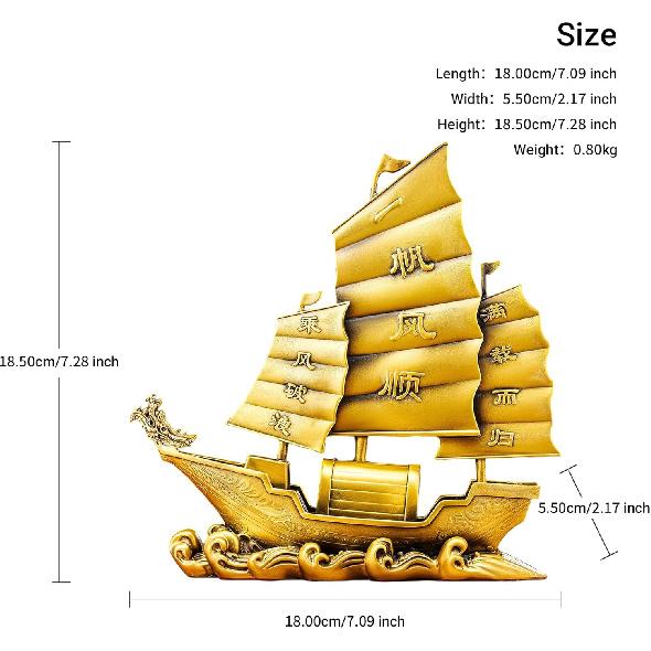 Brass Dragon Head Sailboat Feng Shui Statue – Chinese Smooth Sailing & Prosperity Figurine for Entryway, Home Office Desk or Shelf Decor, Gift for