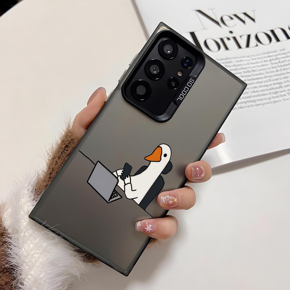 Cute Cartoon Duck Phone Case For Samsung Galaxy S25 Edge S24 S23 S22 S21 S20 Ultra Funda Silicone Silver Cover