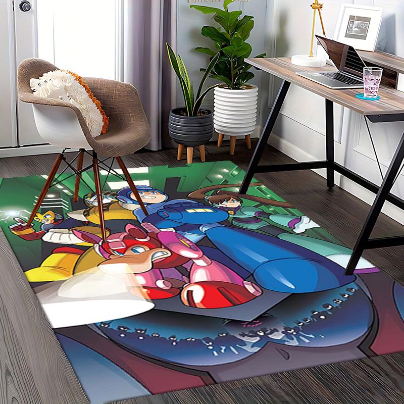 1pc Mega Man Anime Cartoon Design Office Chair Mat Non-Slip Carpet for Home Decor, Living Room, Bedroom, Game Room - Perfect Gift for Fans.Y037