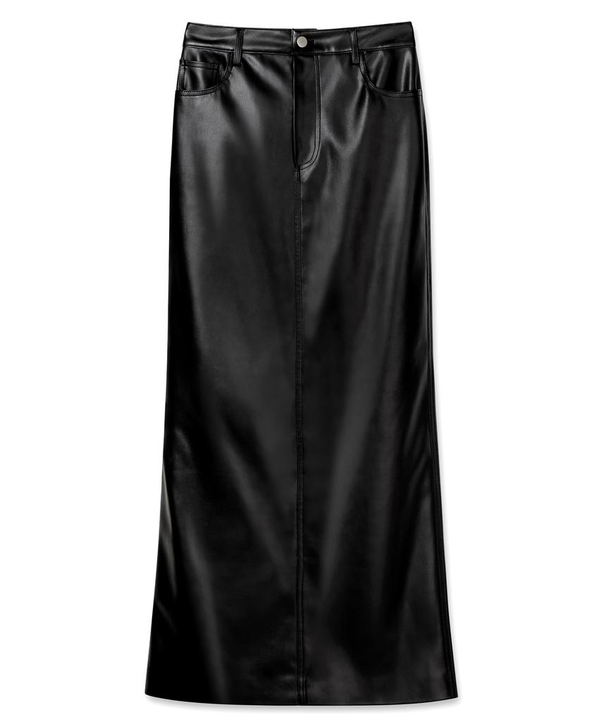 Bikwaieos Faux Leather Slit Maxi Skirts_Black