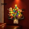 Indoor Holiday Lighting Christmas Santa Elf Decorative Plug-in Night Light, Resin Tree Wall Festive Room Decoration Nightlight, Vintage Xmas Ornament