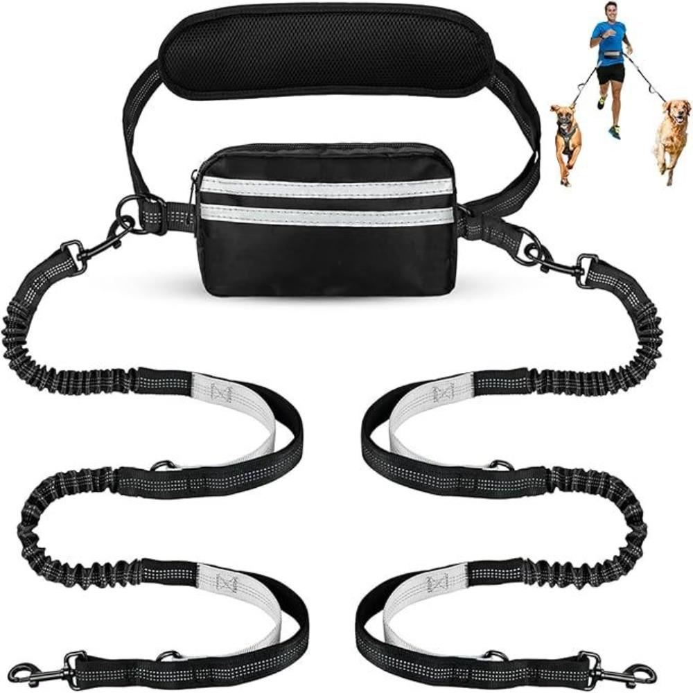Reflective Strip Dog Running Waist Leash Retractable With Zipper Pouch Dong Walking Leash Adjustable Waist Belt Padded Handles