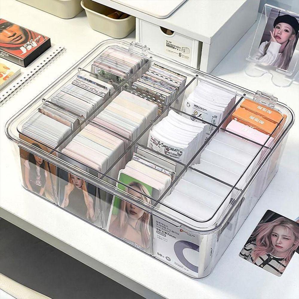Transparent Acrylic Storage Box Acrylic 2/8/9/12 Grids Clear Display Box Large Capacity Dustproof Cover Photo Card Organizer