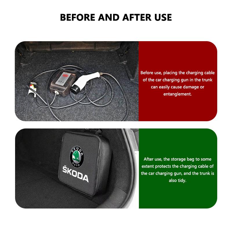 AAAJE1 EV Car Charger Cable Bag Rechargeable Gun Storage Organizer Box For Skoda Octavia A5 A7 RS Fabia Superb Rapid Karoq