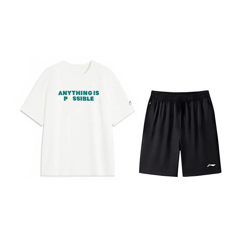 

Li Ning Серия Спортивный Стиль Жизни Футболка Модная Тренд Универсальная Круглый Вырез Короткий Рукав Повседневный Спортивный Костюм AHSV151-1+AKSV843-1 L