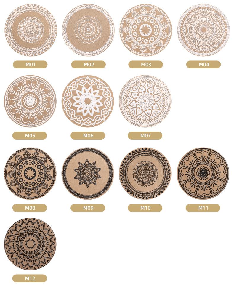 Large Round Jute Placemat Bohemian INS Style Silk Screen Printed Heat Resistant Table Mat Insulation Pad for Kitchen Dining Home Decoration