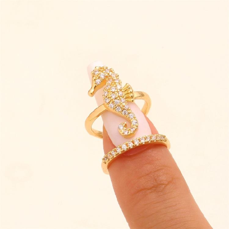 5Pieces Trendy Nail Opening Rings with Ocean Theme Nail Rings Stainless Steel Texture for Nail Accessories and Gifts
