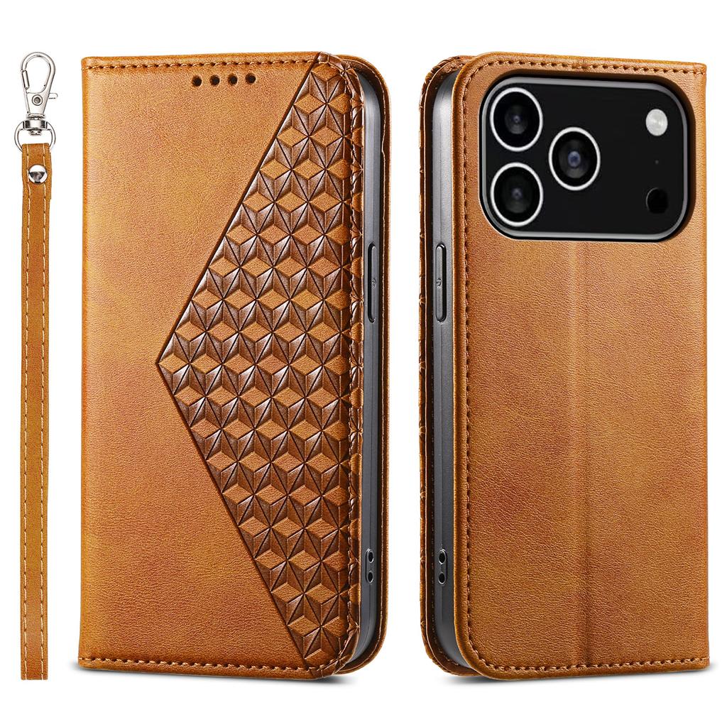 לכיסוי אייפון 17 פרו ארנק מעור PU במרקם עגל עם רצועת יד