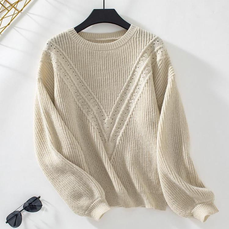 

Vintage Solid Color Loose Knitwear Cardigan Sweater Long Sleeve O Neck Top for Autumn Winter XL абрикосовый