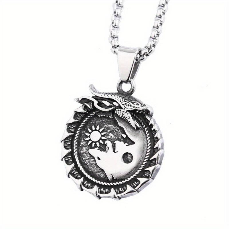 Viking Mythology Yggdrasil Dragon Serpent Pendant Necklace Amulet Jewelry серебряный