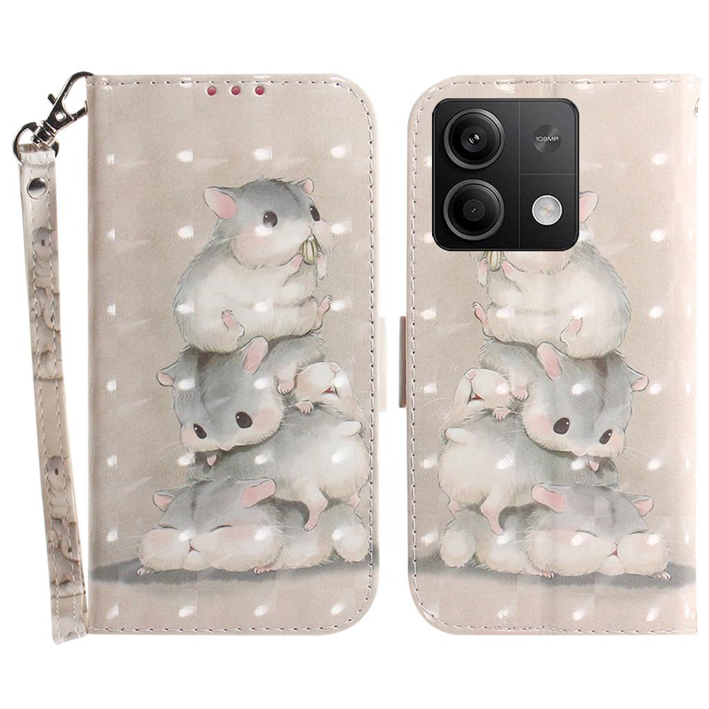 For Xiaomi Redmi Note 13 5G/Note 13 5G (China) Case 3D Pattern Print Leather Cover with Strap