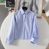 Japanese 1116 Spring New Women's Cotton Striped Short Shirt Long Sleeve Air Conditioning Shirt 179678 181181