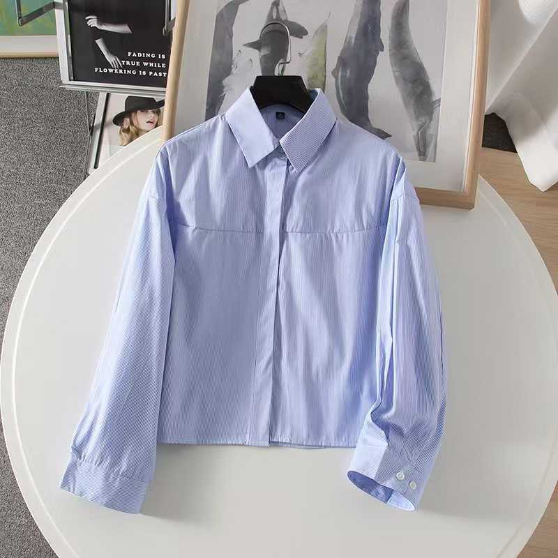Japanese 1116 Spring New Women's Cotton Striped Short Shirt Long Sleeve Air Conditioning Shirt 179678 181181