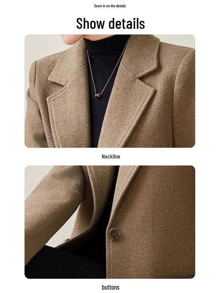 Women's Black Wool Coat - High-End, Thick, Mid-Length, Stylish for Autumn/Winter 2025