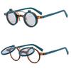 SHAUNA Retro Nieten Kleine Runde Punk Doppellagige Muschel Sonnenbrille UV400