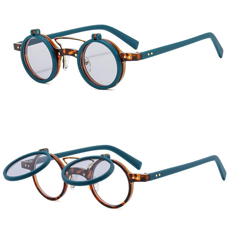 SHAUNA Retro Nieten Kleine Runde Punk Doppellagige Muschel Sonnenbrille UV400