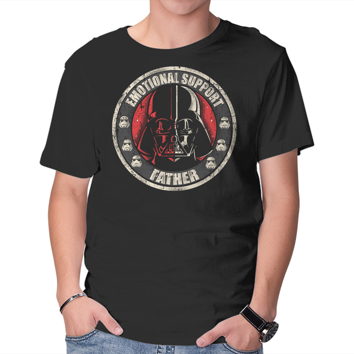 Unisex Crew Neck T-Shirt Emotional Support Father Graphic Short Sleeve Casual Tee M