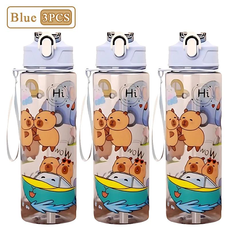 1/3/5/10PCS 750ML Capybara Straw Cup Cute Cartoon Water Bottle with Carry Strap Leakproof Portable Drinking Cup Kids Bottle