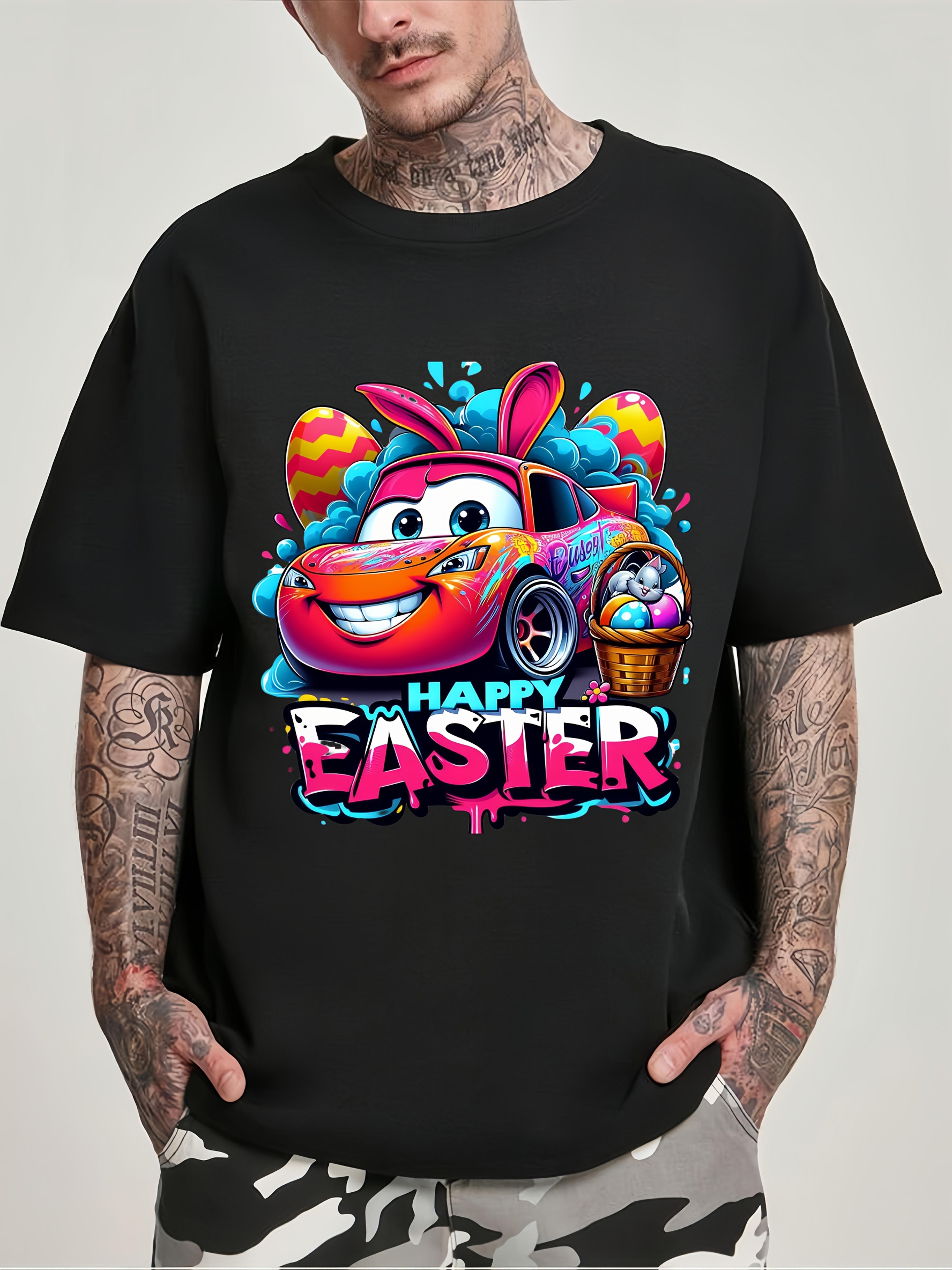 Black Easter T-shirt with Lightning McQueen Graphic - Casual XXL