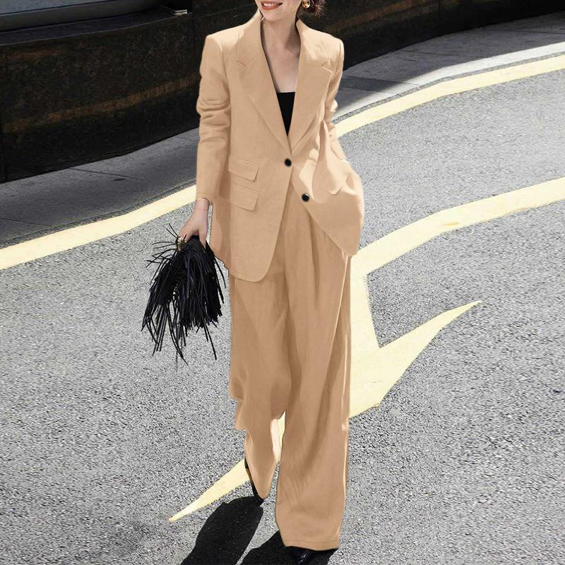 ZANZEA Women Long Sleeve Cardigan Tops and Long Pants Casual Two Piece Suit Sets