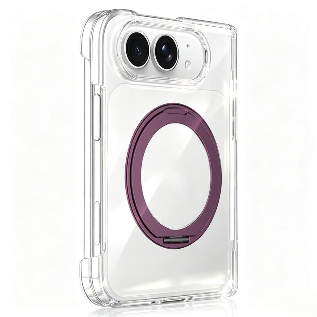 For iPhone Duo Fold Case Transparent Magnetic  rotate stand Protective Back Cover For MagSafe Wireless Charging Phone Shell