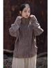 Women's Winter Tie-Dye Ramie Cotton Cardigan - Loose, Semi-High Collar Shirt in National Style.