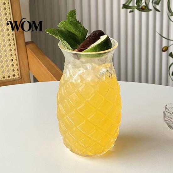 Single Serving Glass Pineapple Shape Cocktail Glass, 480ml Embossed Tumbler for Juice Hot Heat Resistant Glassware Beverages, Creative Bar Whiskey,