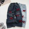 Girls' Spring/Autumn 2026 Style Jeans - Big Kids Embroidered Bow Wide-Leg Pants