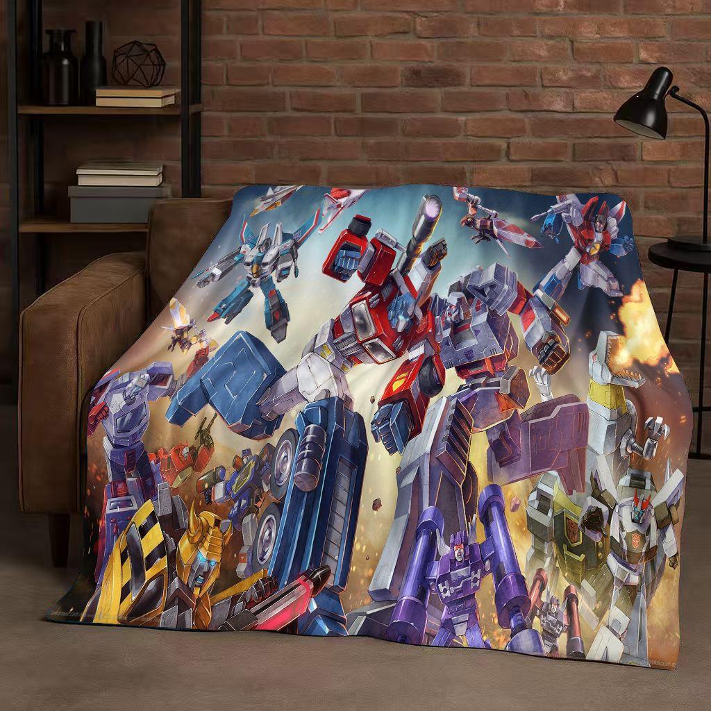 HD Cartoon T-Transformers Optimus Prime Bumblebee Flannel Blanket,Soft Warm Plush Throw for Home Bedroom Bed Sofa Cover Office