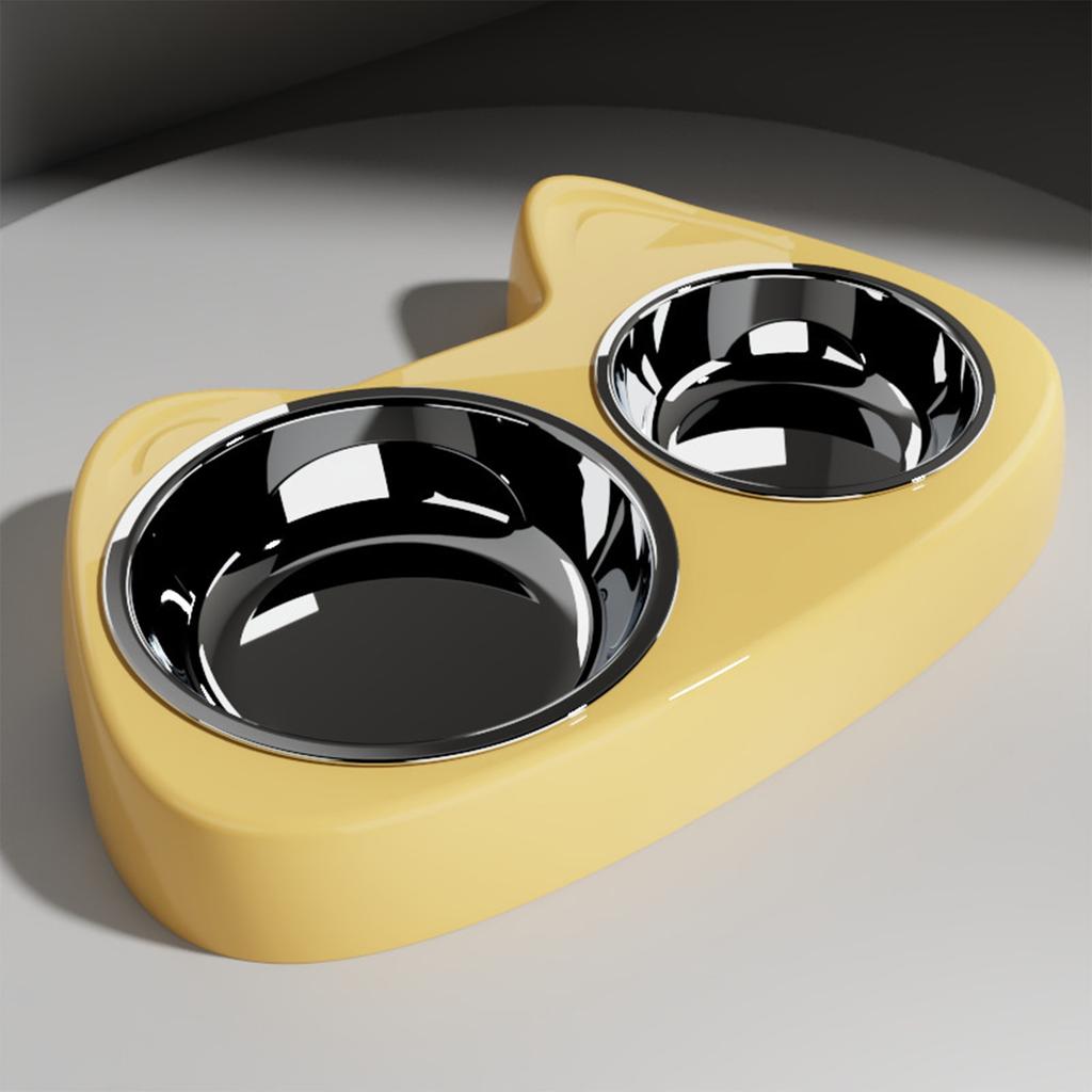 Urocze miski dla kotów domowych, mały podwójny zestaw miski na karmę i wodę dla kota z 2 miskami ze stali nierdzewnej, stanowiska do karmienia, miski na mokrą karmę