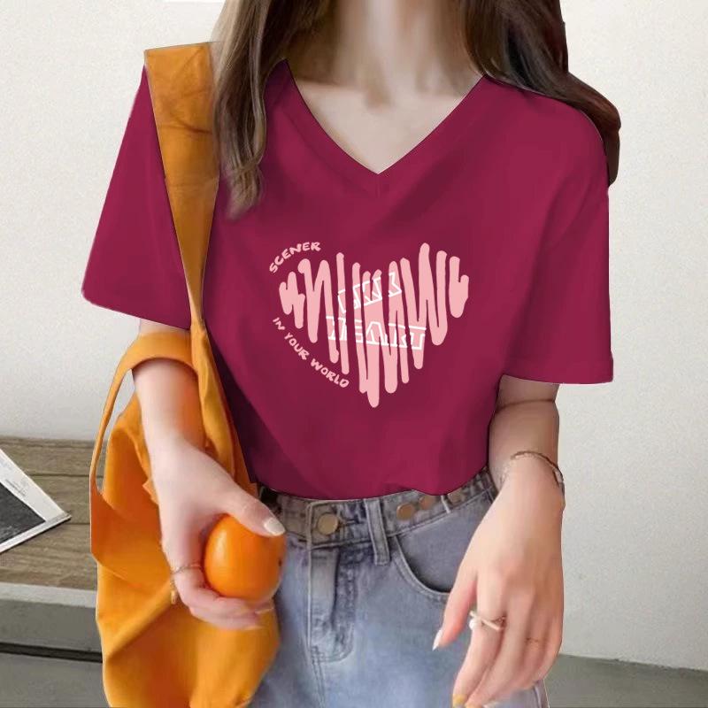 Heavy shoulder cotton white short-sleeved t-shirt women's summer new loose solid color bottoming shirt t-shirt top