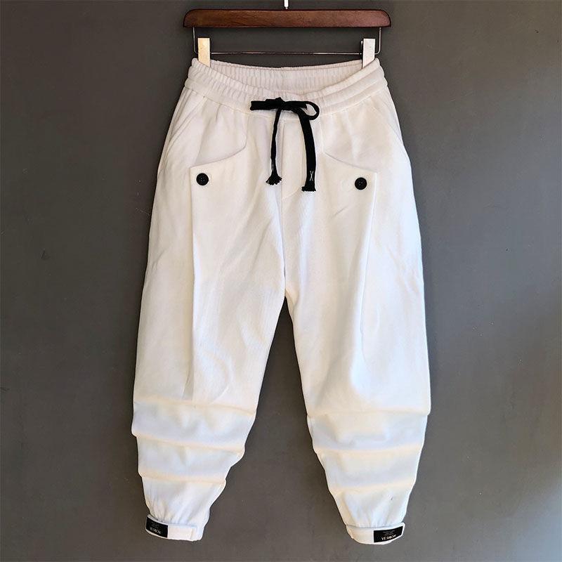 Spring Thin Sweatpants Men'S Casual Slim-Fitting Pants Solid Color Loose Wide Crotch Harem Pants Trendy Pleated Leggings