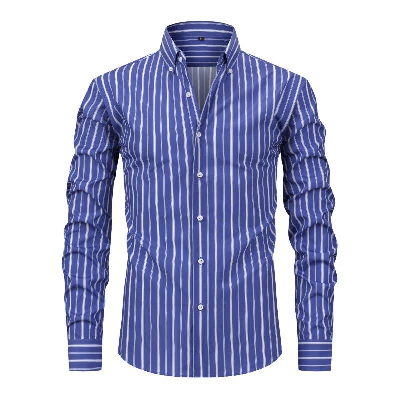 Men's High-Grade 4-Way Stretch Digital Print Striped Long Sleeve Shirt, Turn-down Collar Men Shirt Wholesale