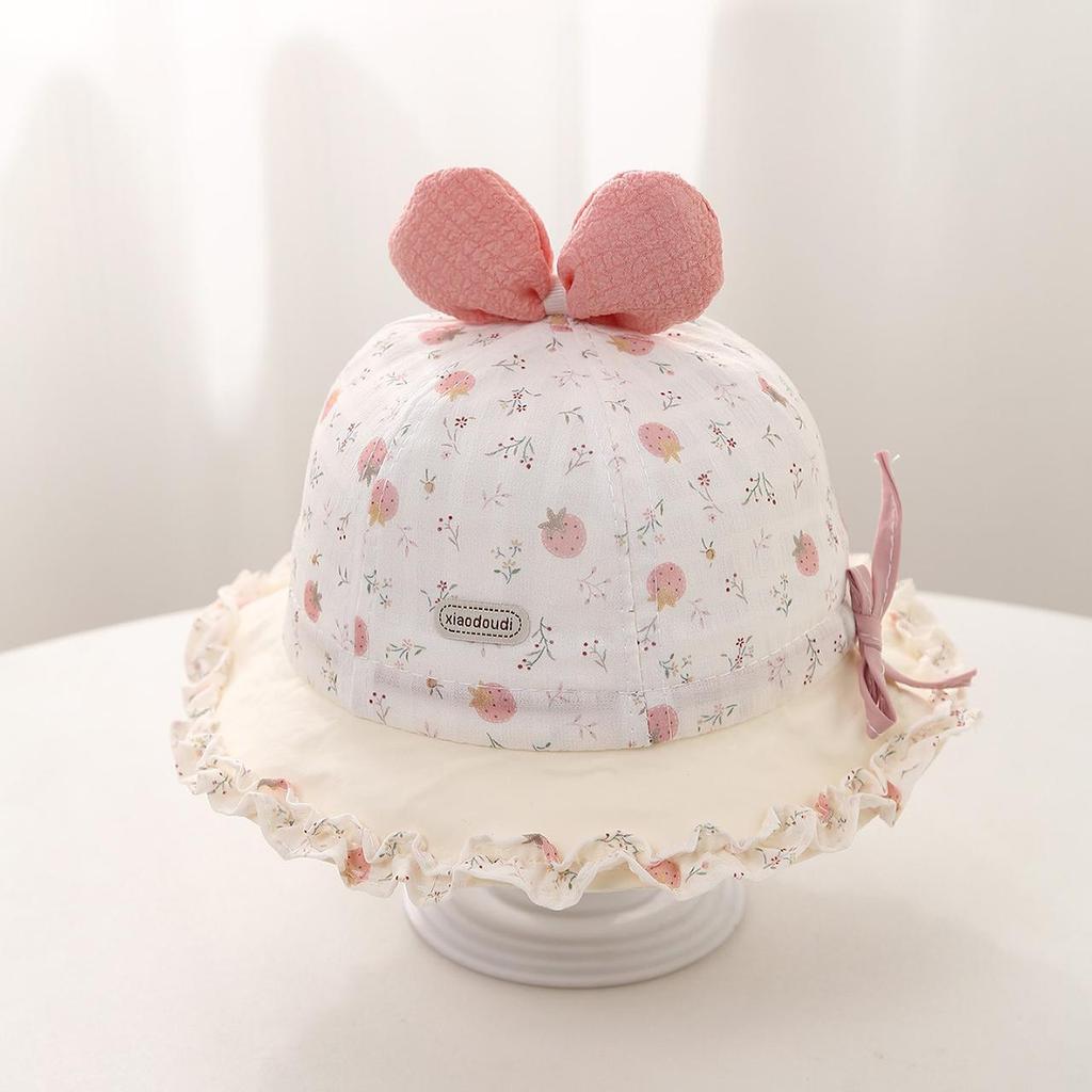 Cute Bow Baby Girls Bucket Hat Sweet Floral Ruffle Fisherman Cap Outdoor Toddler Kids Sunshade Hats