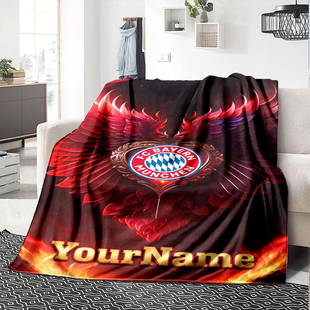 Bayern Munich Personalized Text Blanket Multi-purpose Customizable Blanket Soft Warm Cozy for Nap Bed Office Picnics Four Seasons Universal