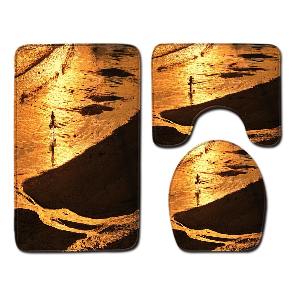 Beach View Bathroom Floor Mat Three-Piece Toilet Carpet Toilet Mat Set Door Mat Bathroom Non-Slip Mat