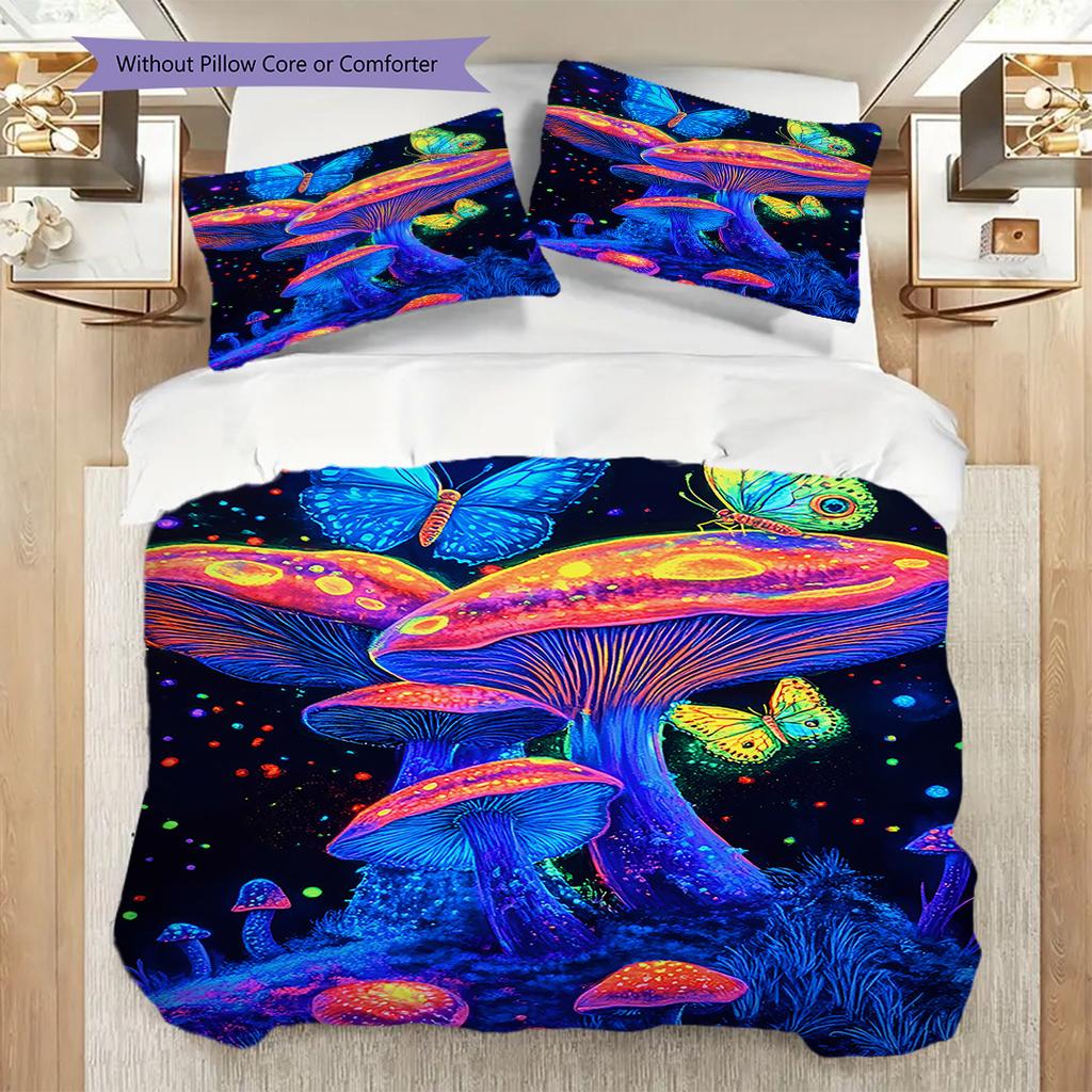 Mushroom Pattern Bedding Quilt Set Quilt Cover Pillowcase Home Decoration Birthday Gift (1 * duvet cover + 2 * pillowcase, without core)