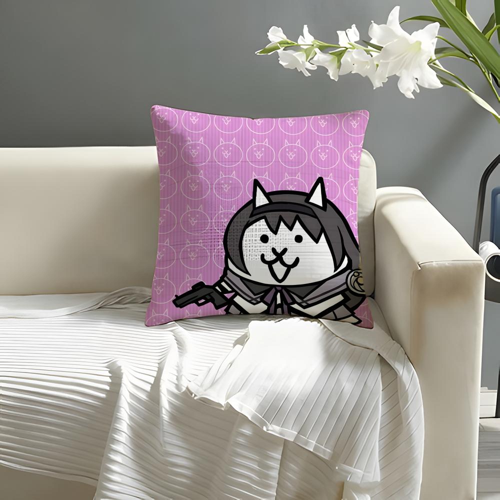 BBattle Cats Anime Kissenbezug Natürliche Leinen Bio-Stoff Doppelseitiger Druck Sofa Heimdekoration Kissenbezug