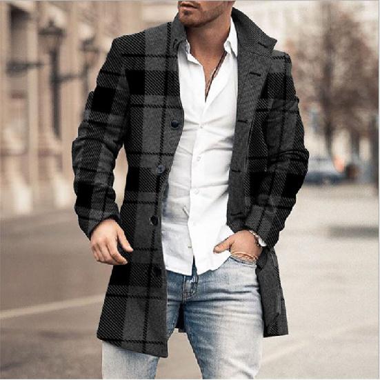 Spring New Men's Pocket Versatile Daily Retro Stand Up Collar Medium Long Woolen Coat Men's Casual Coat Men's Clothing